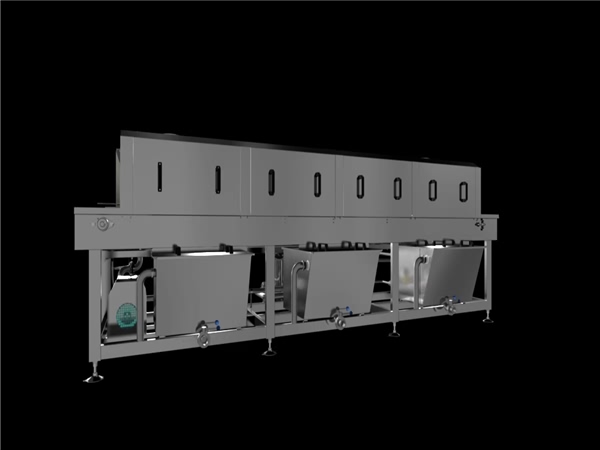 全自动喷淋洗筐机，新大新周转筐食品机械，蒸汽清洗机